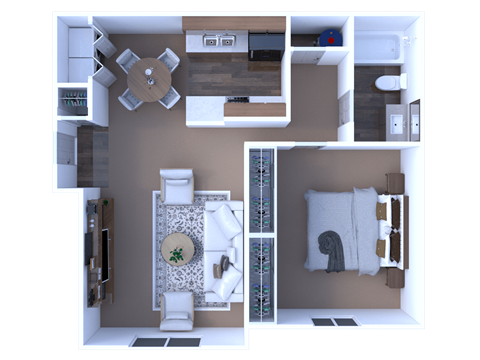 Floor plan for 1 bed, 1 bath, 685 sqft
